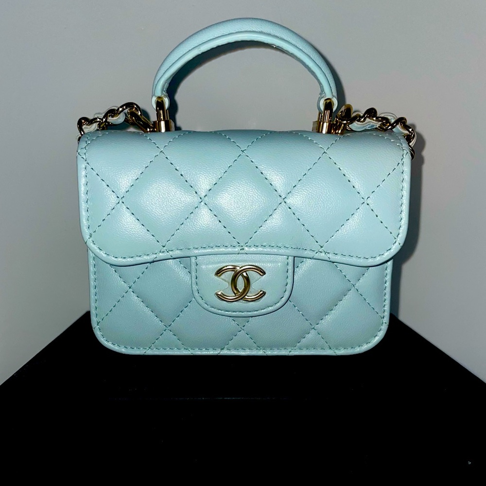 NWT Chanel Blue Micro Top Handle Crossbody Bag